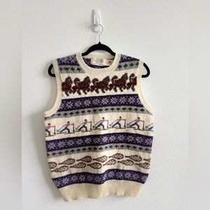 VINTAGE Susan Bristol Cream and Purple Patterned Sweater Vest